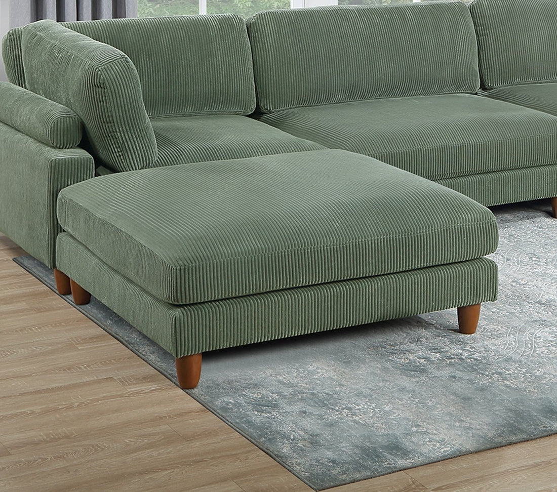 Living Room Furniture 1Pc Cocktail Ottoman Sage Color Corduroy Cushion Extra Large Ottoman Wood Legs Sage Primary Living Space Green Contemporary,Modern Square Corduroy