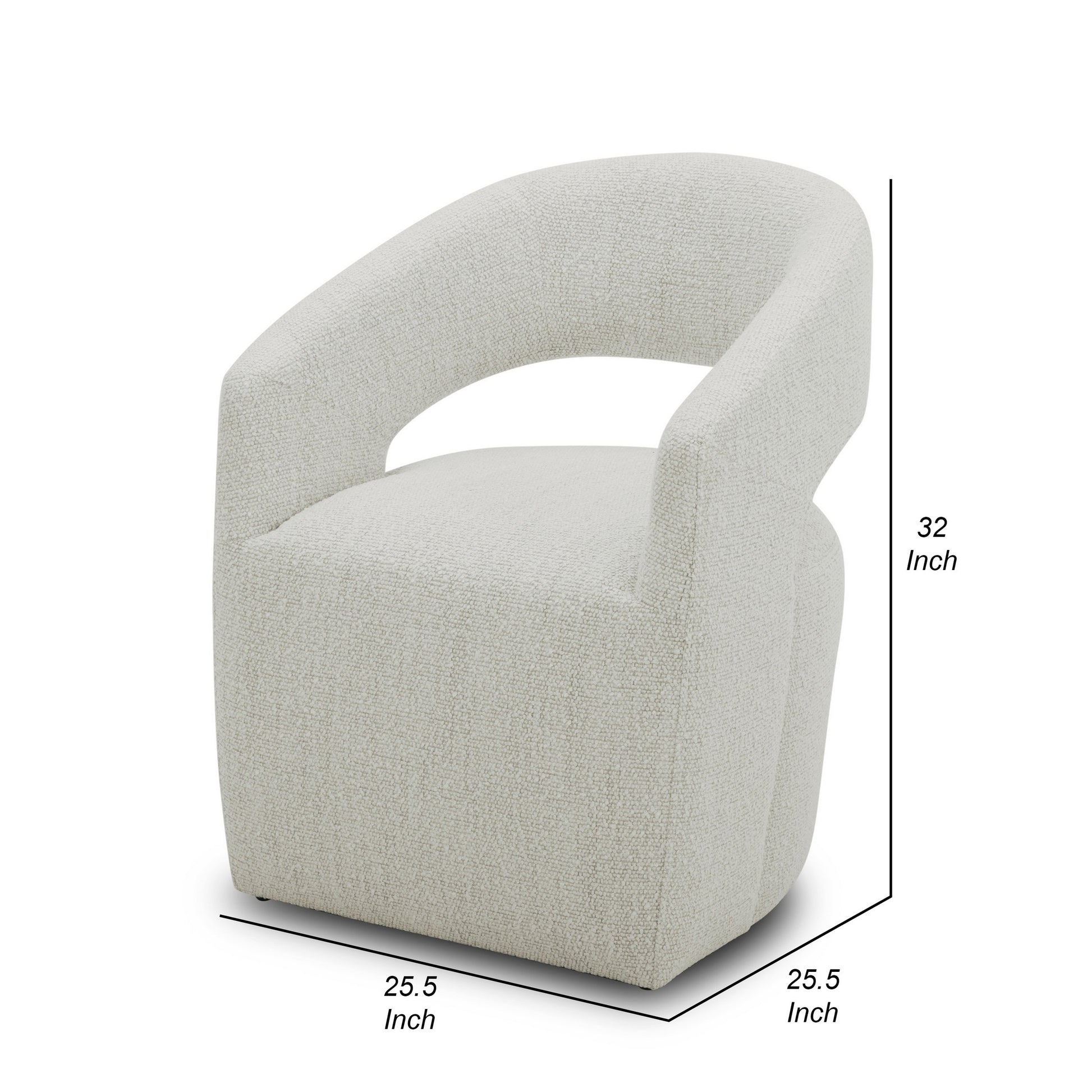 26 Inch Accent Armchair, Textured Cream Fabric, Curved Cutout Backrest Cream Fabric