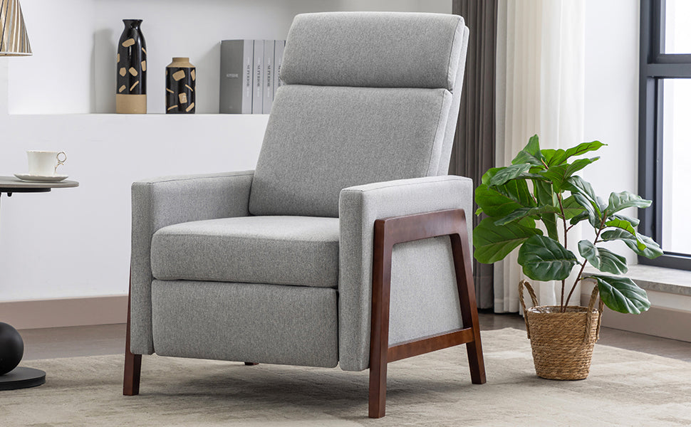Wood Framed Upholstered Recliner Chair Adjustable Home Theater Seating With Thick Seat Cushion And Backrest Modern Living Room Recliners, Gray Old Sku:Pp289527Aae Gray Linen