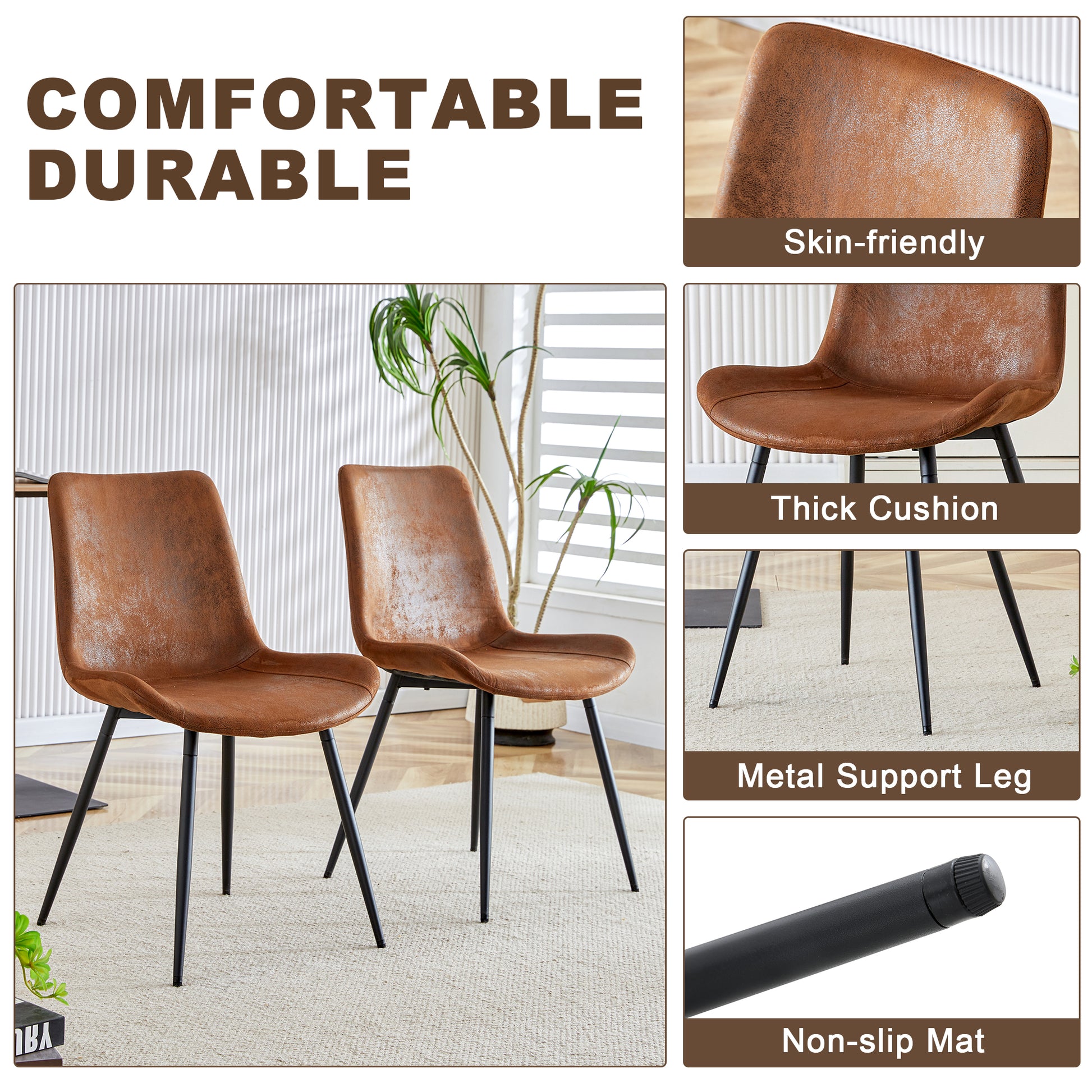 Table And Chair Set. Modern Dining Table With Mdf Top And Beautiful Mdf Legs. Comes With Brown Comfortable Chair With Seat And Metal Legs. Suitable For A Wide Range Of Decorative Styles. Brown,Wood Seats 4 Mdf