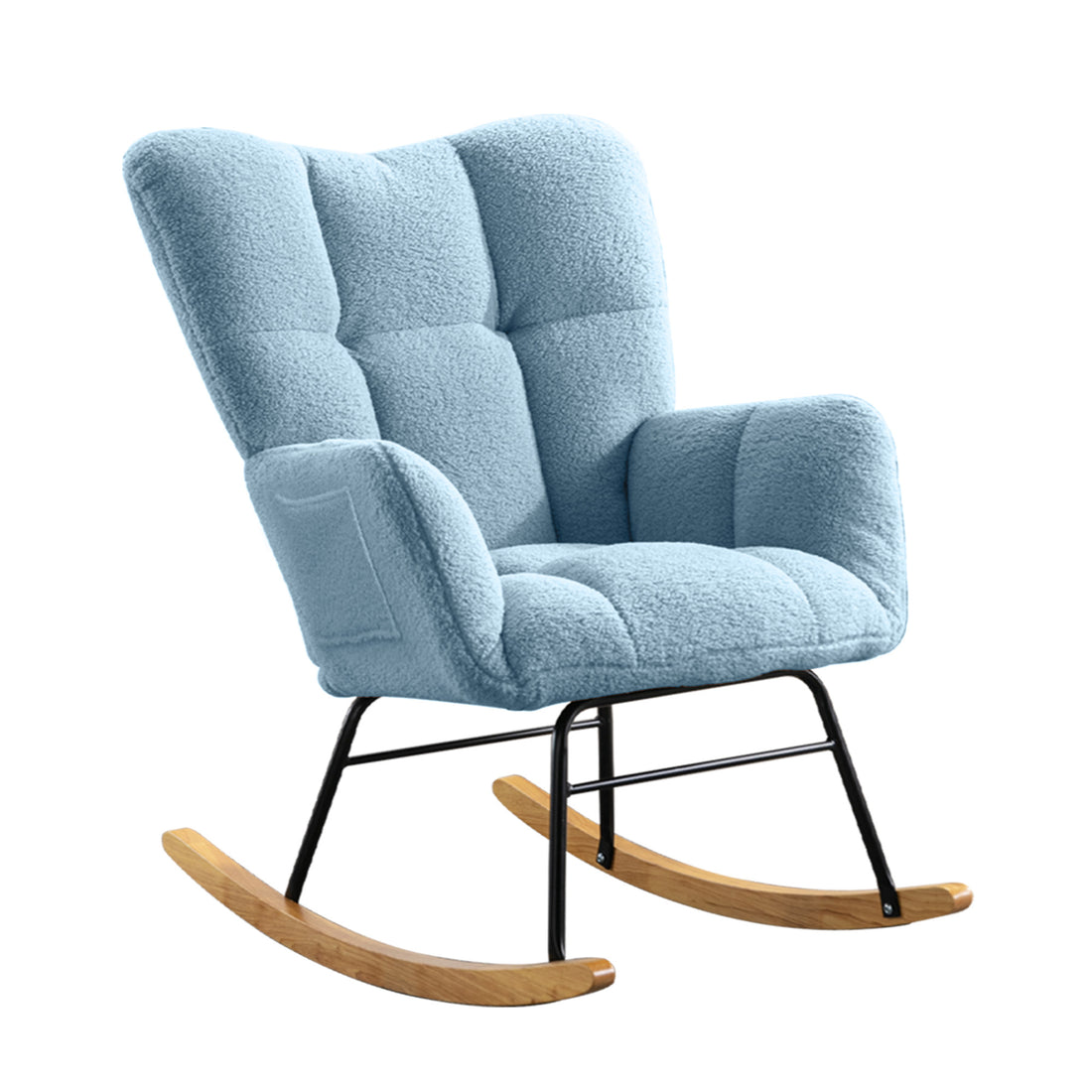 Teddy Fabric Rocking Chair, Modern Rocking Accent Chair For Nursery, Living Room, Bedroom, Sky Blue Metal Blue Bedroom Foam Modern Rocking Chairs Foam Wood Metal