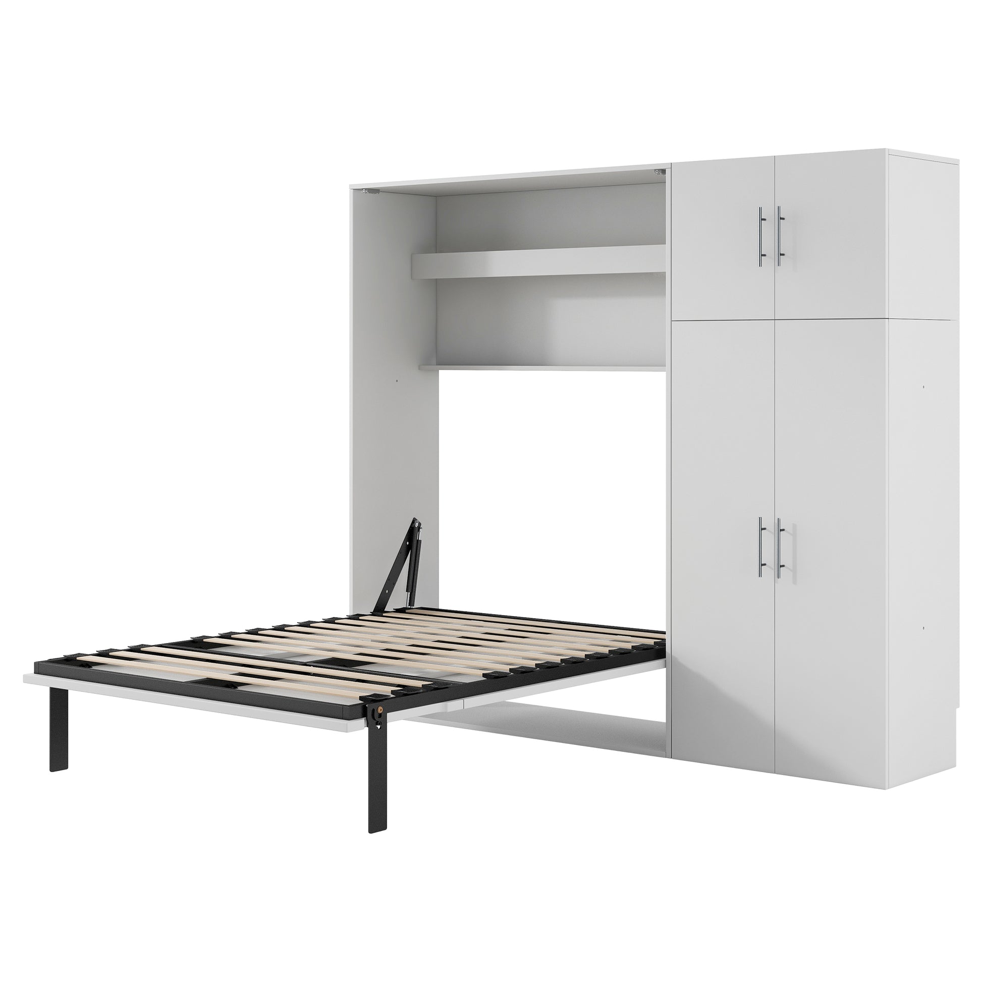Full Size Murphy Bed With Lockers And Wardrobes, White Box Spring Not Required Full White Murphy Solid Wood Mdf