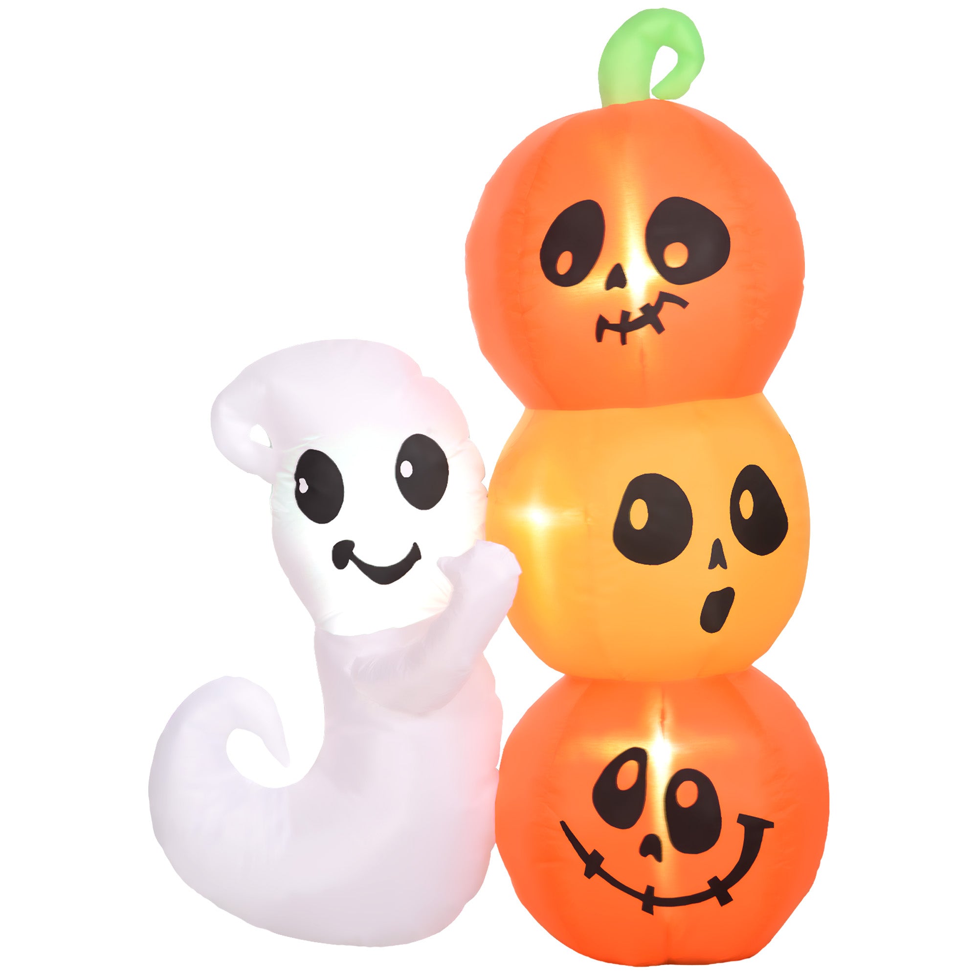 Homcom 5Ft Inflatable Halloween Decoration Ghost And Pumpkin, Blow Up Outdoor Led Yard Display, Waterproof Orange Polyester