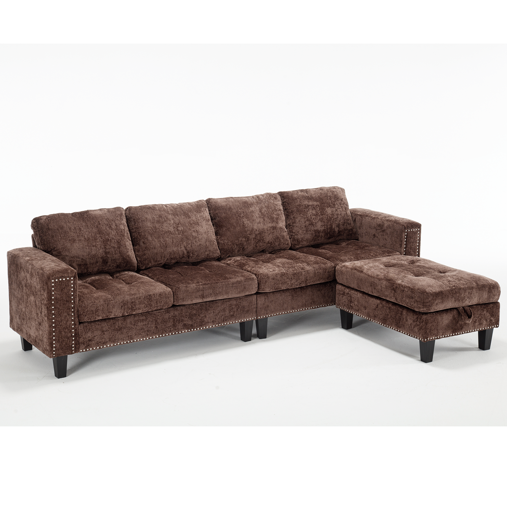 Arrived 5 Seat Modular Sofa,With Storage Ottoman, Convertible Sectional Sofa, L Shaped Couchreversible Chaise ,Riveted Sofa,Chenille, Brown Brown Polyester Wood Primary Living Space Medium Soft Cushion Back Modern Square Arms Foam Metal & Wood 5 Seat