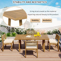 Multi Person Outdoor Acacia Wood Dining Table And Chair Set, Thick Cushions, Suitable For Balcony, Vourtyard, And Garden. Beige Acacia Wood