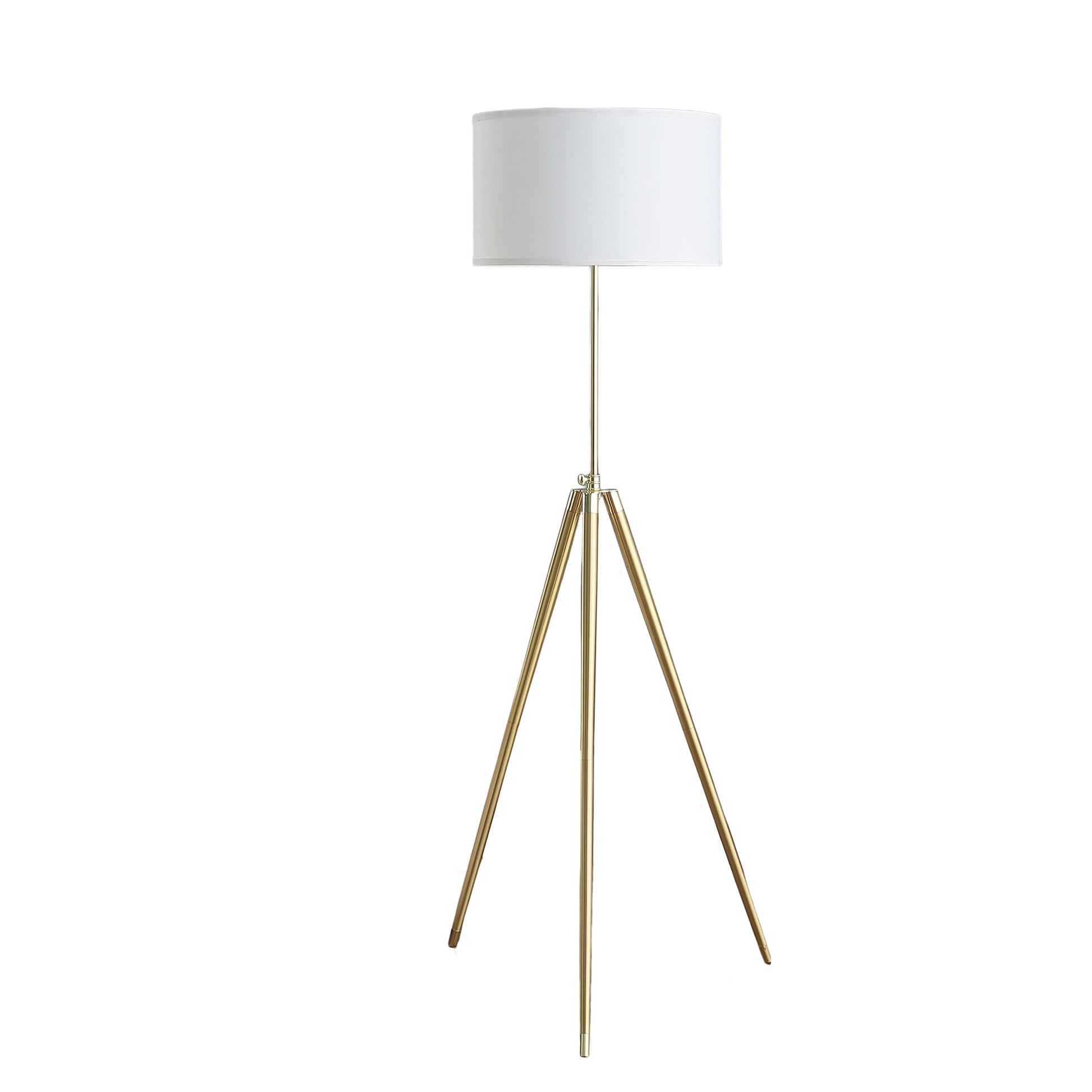 64" 47"H Adjustable Height Brass Shiny Gold Modern Tripod Floor Lamp For Living Room, Standing Lamp For Bedroom Gold White Fabric Metal