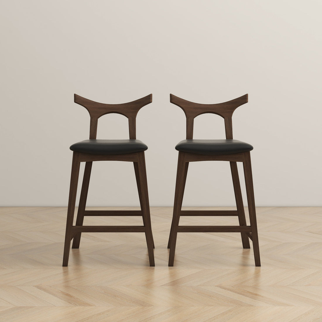 Hester Solid Wood Upholstered Square Bar Chair Set Of 2 Black Pu,Wood Pu Leather,Solid Wood