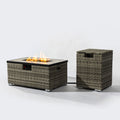 Beige Rattan Fire Pit Table With Tank Holder And Ceramic Tile Tabletop Beige Ceramic Tile Iron,Rattan Metal