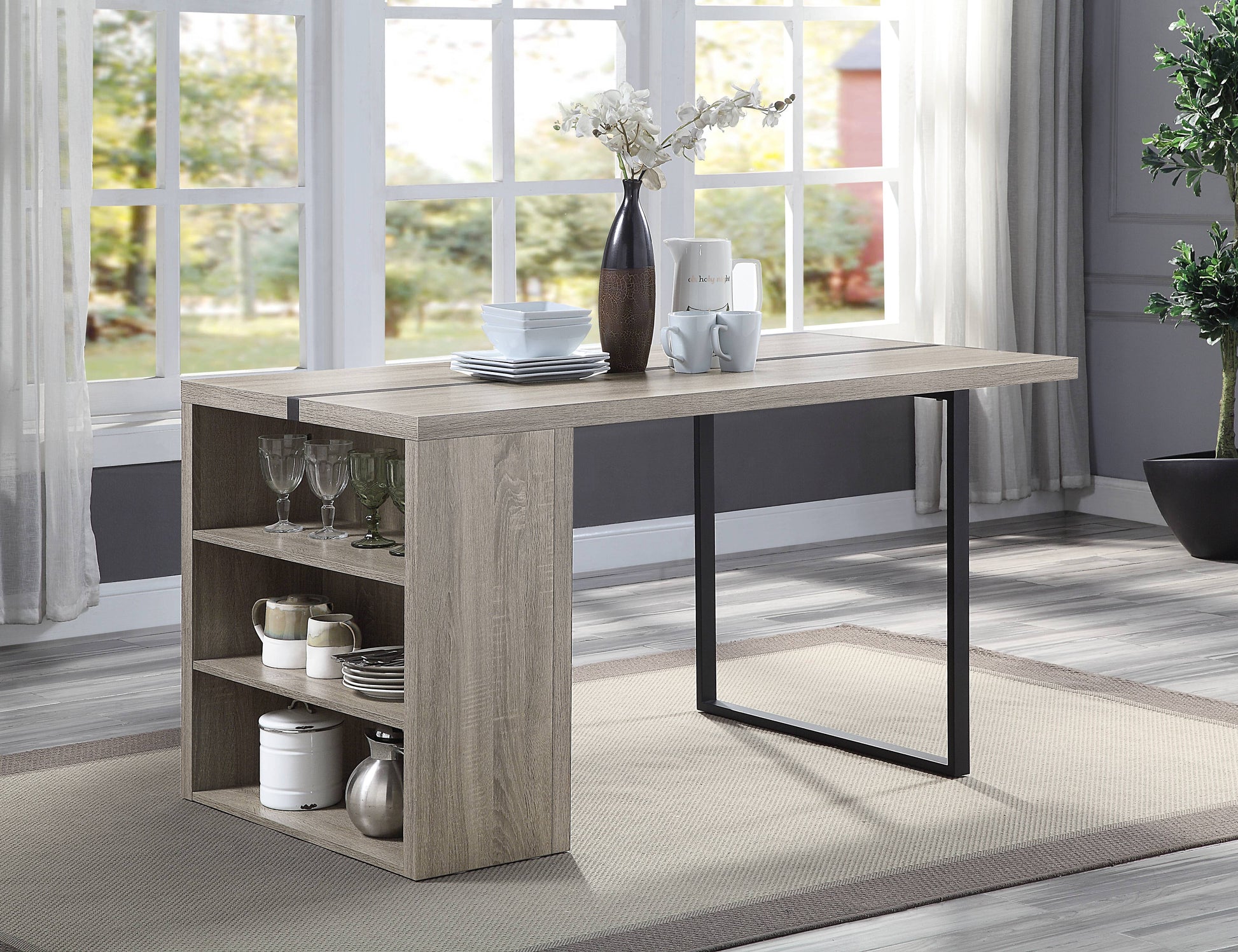 Grey Oak And Black 2 Shelf Dining Table Grey Black Dining Room Contemporary Rectangular Paper Composite Sled