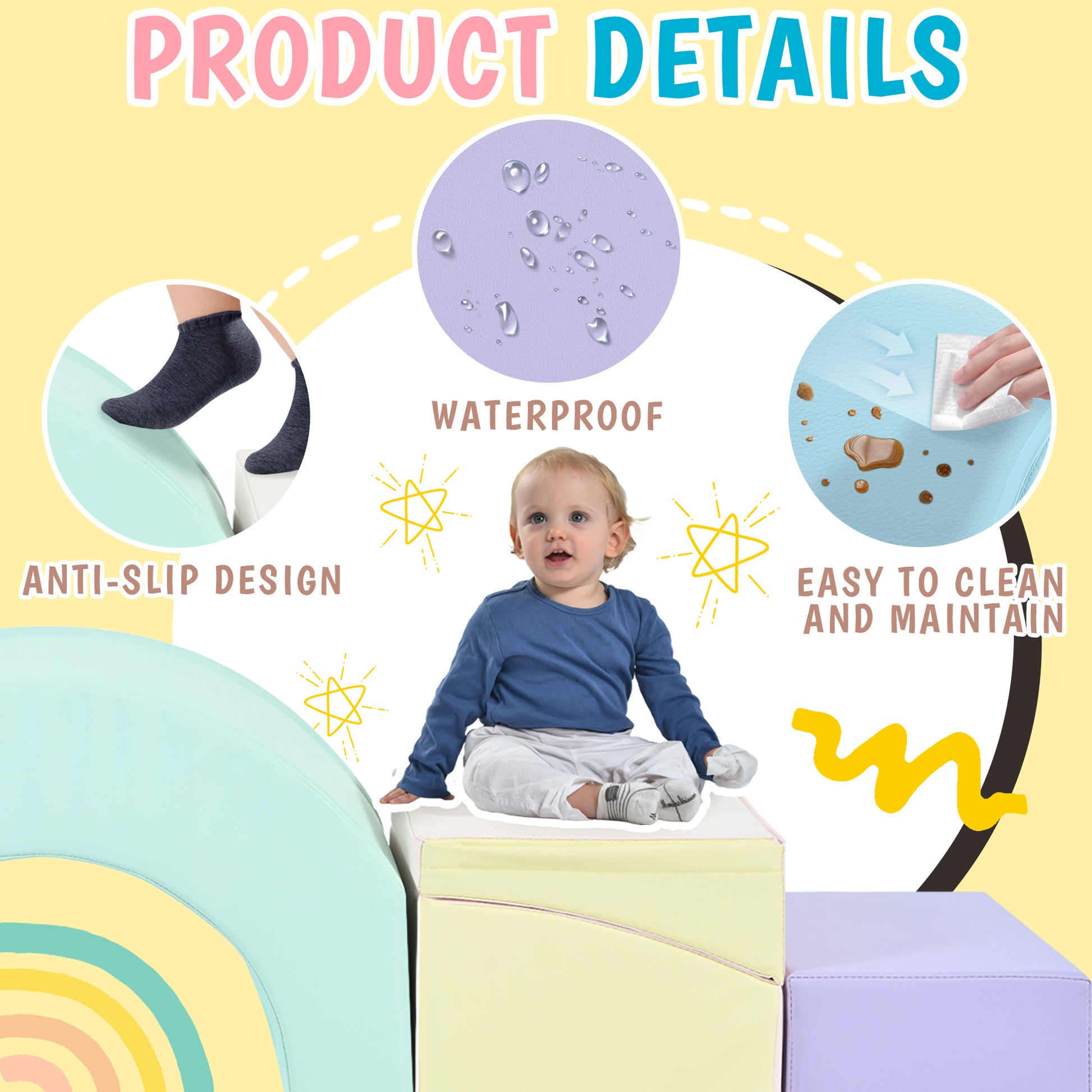 5 Piece Kids Climbing Toys For Toddlers, Foam Climbing Blocks For Babies, Kids Crawling And Climbing Indoor Active Play Structure Colorful Under 50 Lbs Cute Foam 1 To 2 Years Pu Indoor