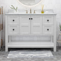 49'' Bathroom Vanity With Marble Top & Ceramic Sink, Two Doors, 4 Drawers, Open Shelf, White White Acacia Wood