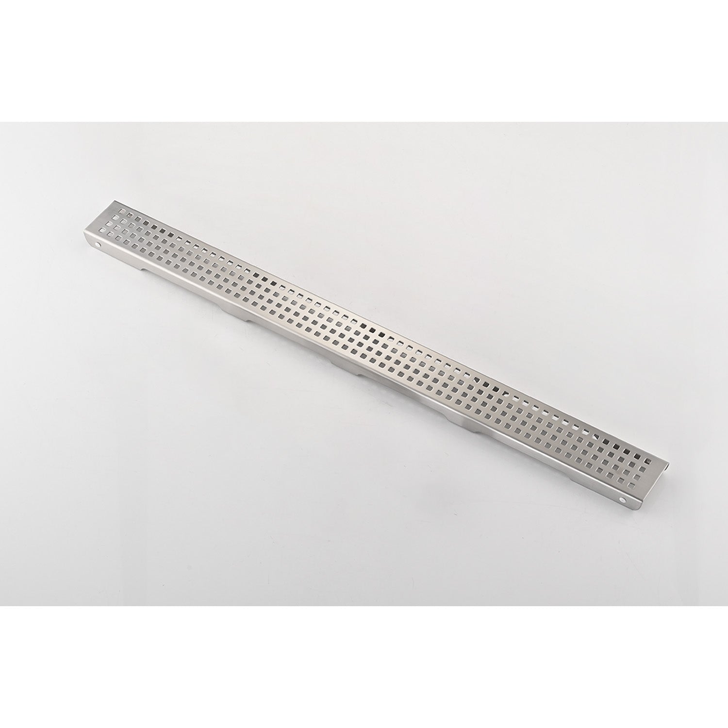 24 Inches Linear Shower Drain With Removable Quadrato Pattern Grate, 304 Stainless Shower Drain Included Hair Strainer And Leveling Feet Brushed Nickel Stainless Steel