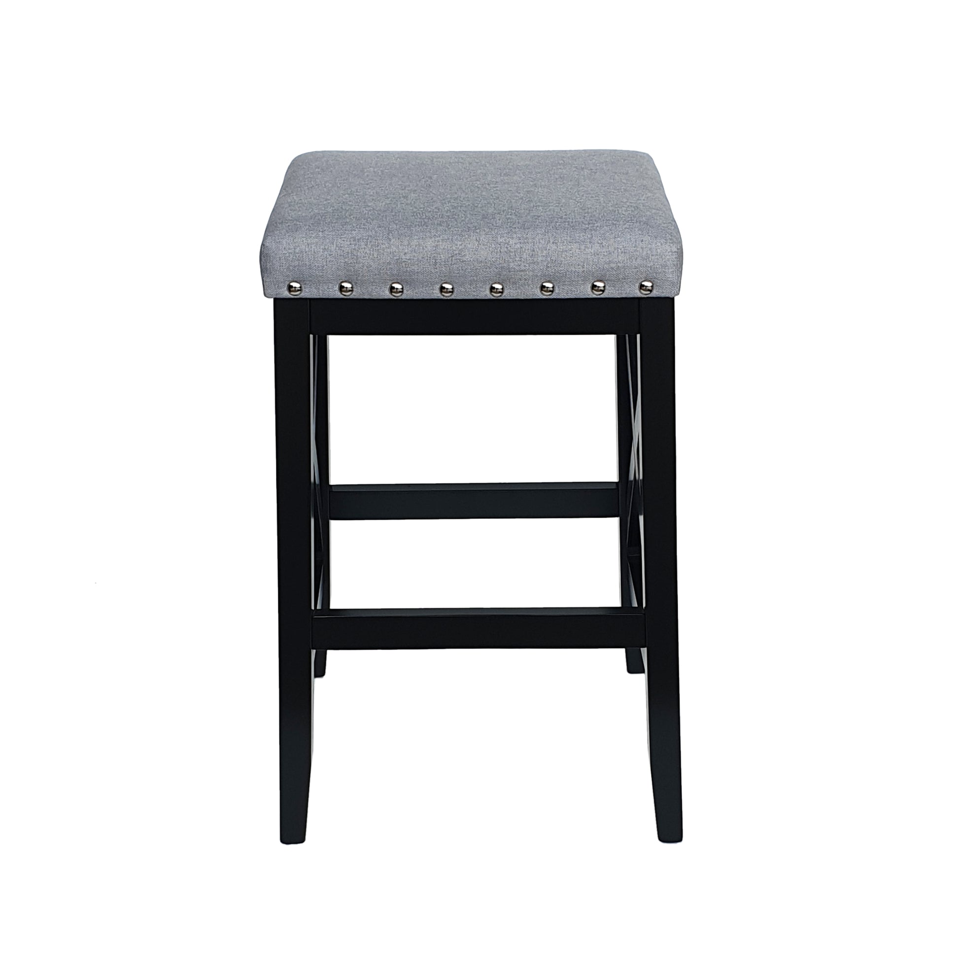 Saddle Barstool Light Grey Wood Fabric