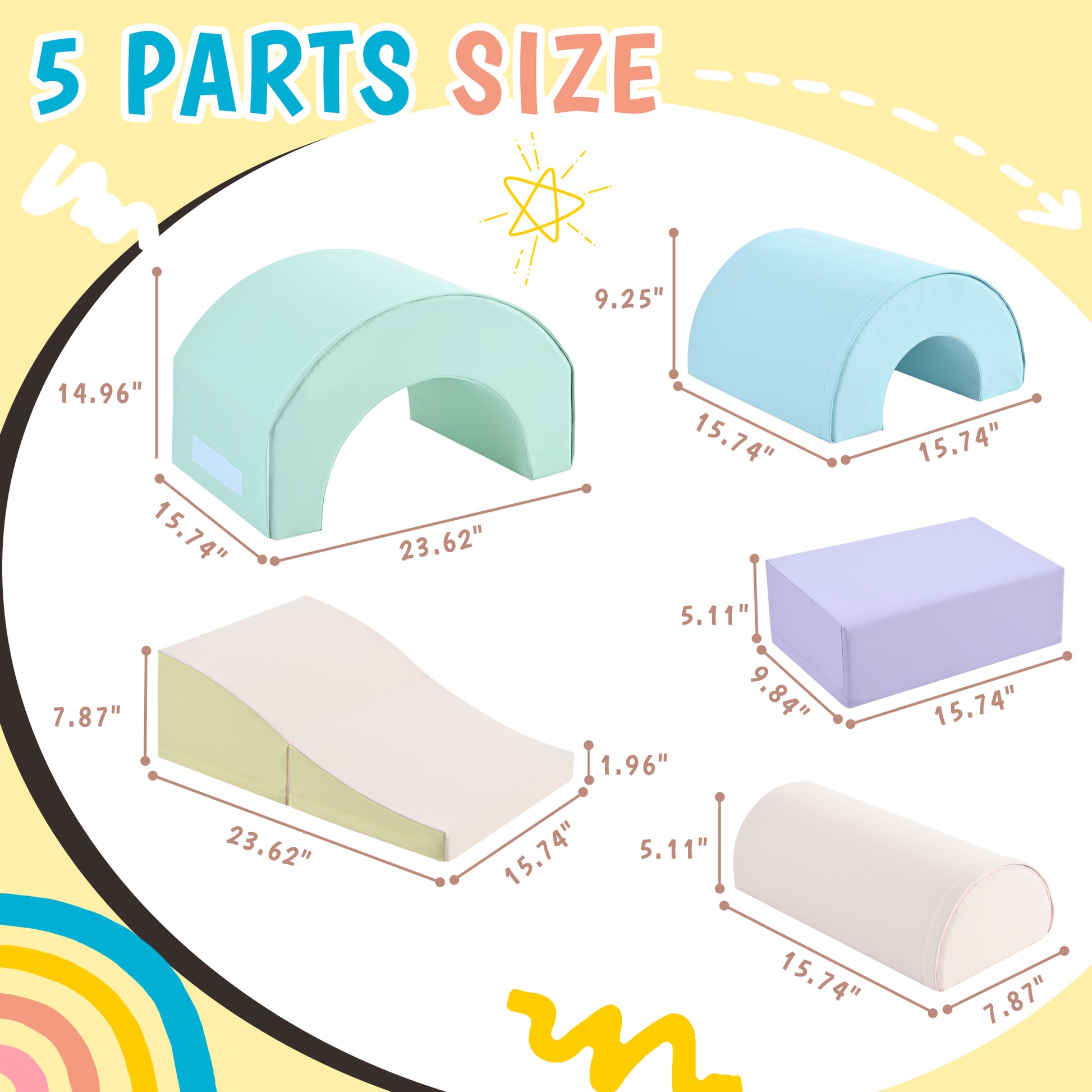 5 Piece Kids Climbing Toys For Toddlers, Foam Climbing Blocks For Babies, Kids Crawling And Climbing Indoor Active Play Structure Colorful Under 50 Lbs Cute Foam 1 To 2 Years Pu Indoor