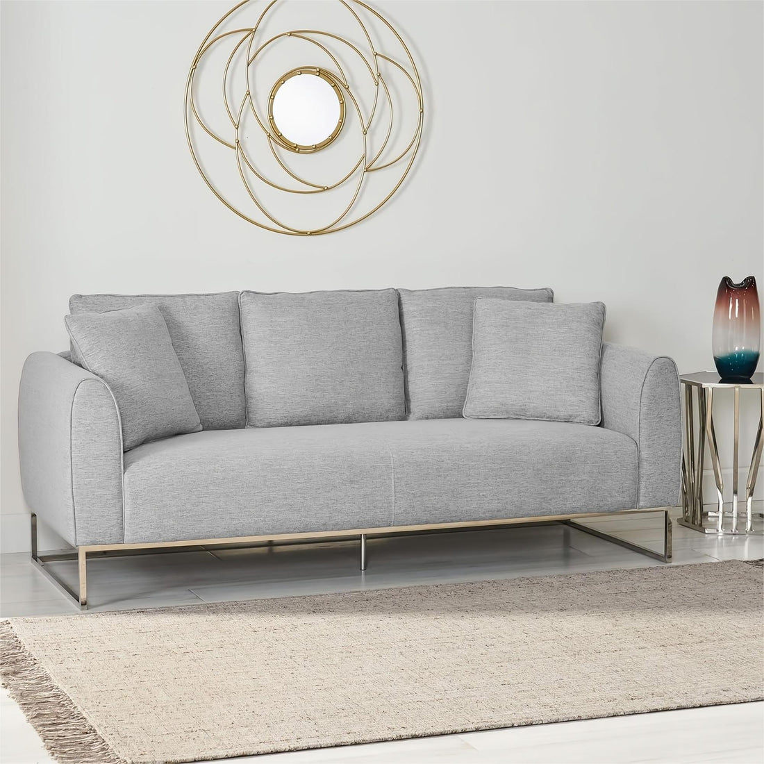 Comfortable And Stylish 82.75" Gray Fabric 2 Seater Sofa With Silver Legs And Soft Upholstery, Extra Deep Seats, For Small Space, Living Room, Office Apartment Gray, Fabric Gray Wood Primary Living Space Medium Soft Cushion Back Light Duty