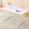 Industrial Rectangular Mdf Cream Style Dining Table For 4 6 People With 1.5 Inch Thick Mdf Top And White Metal Legs Frame For Work Desk, Kitchen, Terrace, Dining Room White Mdf Metal