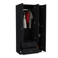 Austral 3 Door Armoire With Drawers, Shelves, And Hanging Rod Black Black Bedroom Modern Particle Board Particle Board