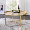 Oak And Gold Coffee Table With Tray Top Oak Primary Living Space Modern Round Wood Metal