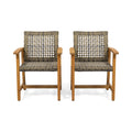 Hampton Wood And Wicker Dining Chair Set Of 2 Natural Stained Pe Rattan Iron