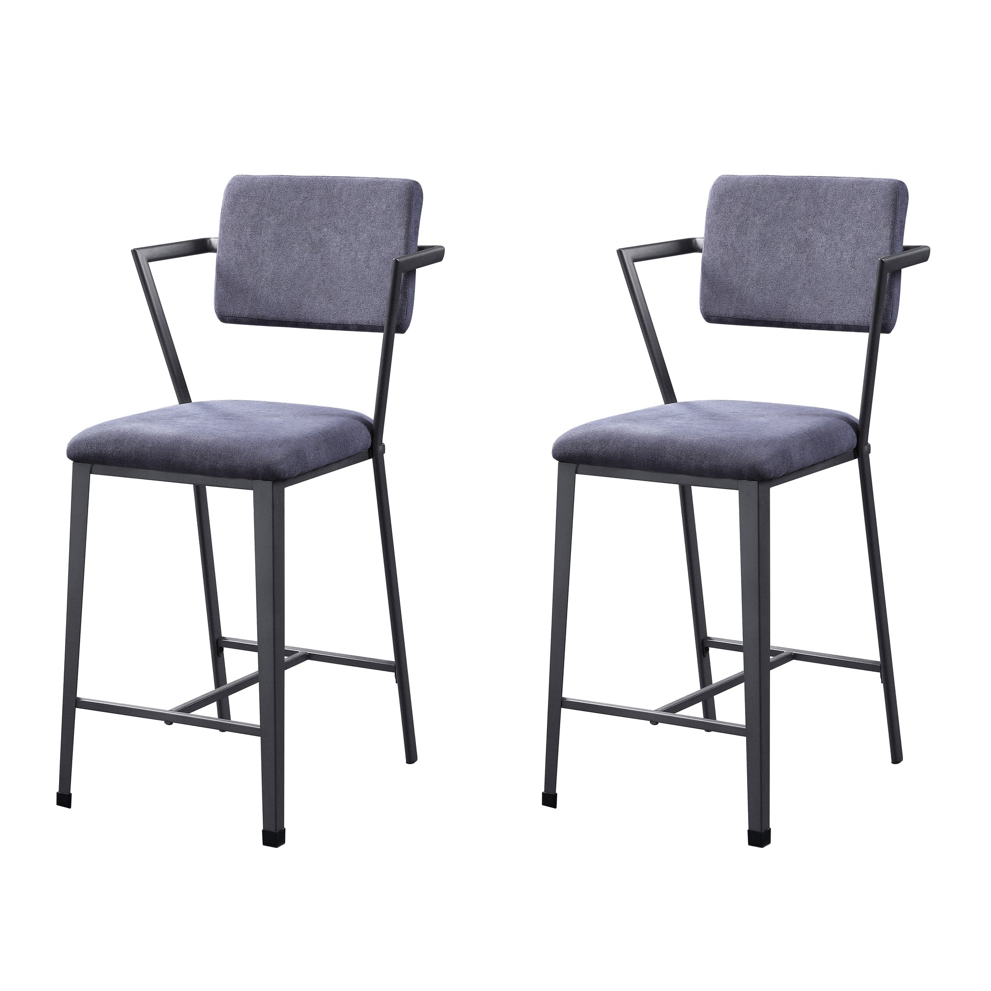 Grey And Gunmetal Open Back Counter Height Chairs Set Of 2 Solid Grey Dining Room Industrial,Modern Open Back Set Of 2 Fabric Metal