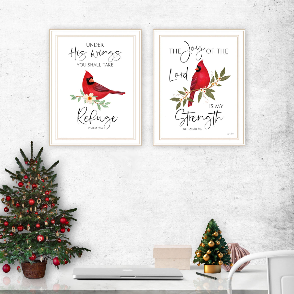 Cardinal Image Strength 2 Piece Vignette The Lord Is My Strength Red Cardinals White Framed Wa