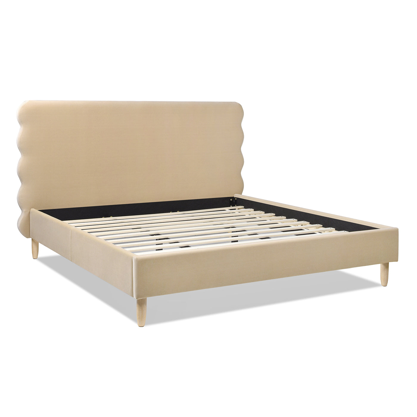 Stockholm Modern Wavy Headboard Platform Bed, King, Fawn Brown Performance Velvet King Brown Wood Foam Velvet Velvet