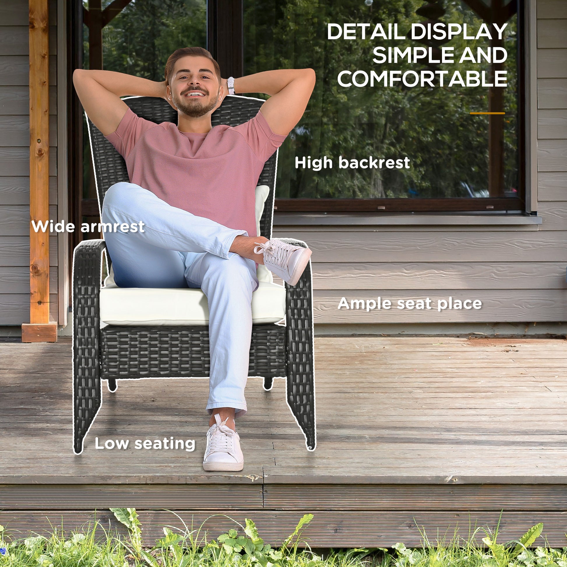 Outsunny Patio Wicker Adirondack Chair, Outdoor All Weather Rattan Fire Pit Chair W Soft Cushions, Tall Curved Backrest And Comfortable Armrests For Deck Or Garden, Cream White Cream White Steel