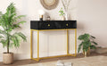 Modern Sleek Console Table Two Drawers With Stripe Design For Living Room And Entryway Black Black Mdf