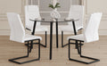 Table And Chair Set.A Modern Minimalist Style Round Clear Tempered Glass Table With Black Metal Legs.Paried With 4 Chairs With Modern Pu Leather High Back Upholstered And C Tube Black Metal Legs.