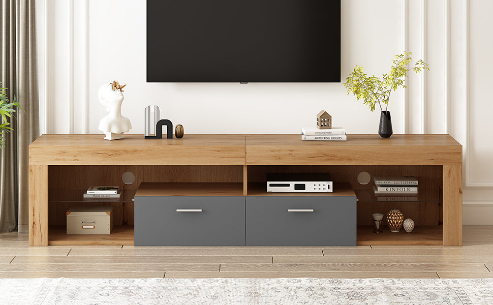 Modern Design Tv Stands For Tvs Up To 80'', Led Light Entertainment Center, Media Console With 6 Storage Cabinets, Tv Cabinet For Living Room, Bedroom, Home Theatre Black,Wood Brown Primary Living Space 70 79 Inches 70 79 Inches Modern 75 Inches Particle