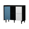 Sideboard Buffet Cabinet, Black Storage Cabinet With Red Doors2 Drawers With Unique Panel Styling And 2 Open Storage Compartment, Modern Coffee Bar Cabinet Accent Cabinet For Kitchen, Dining Room Black Blue Mdf