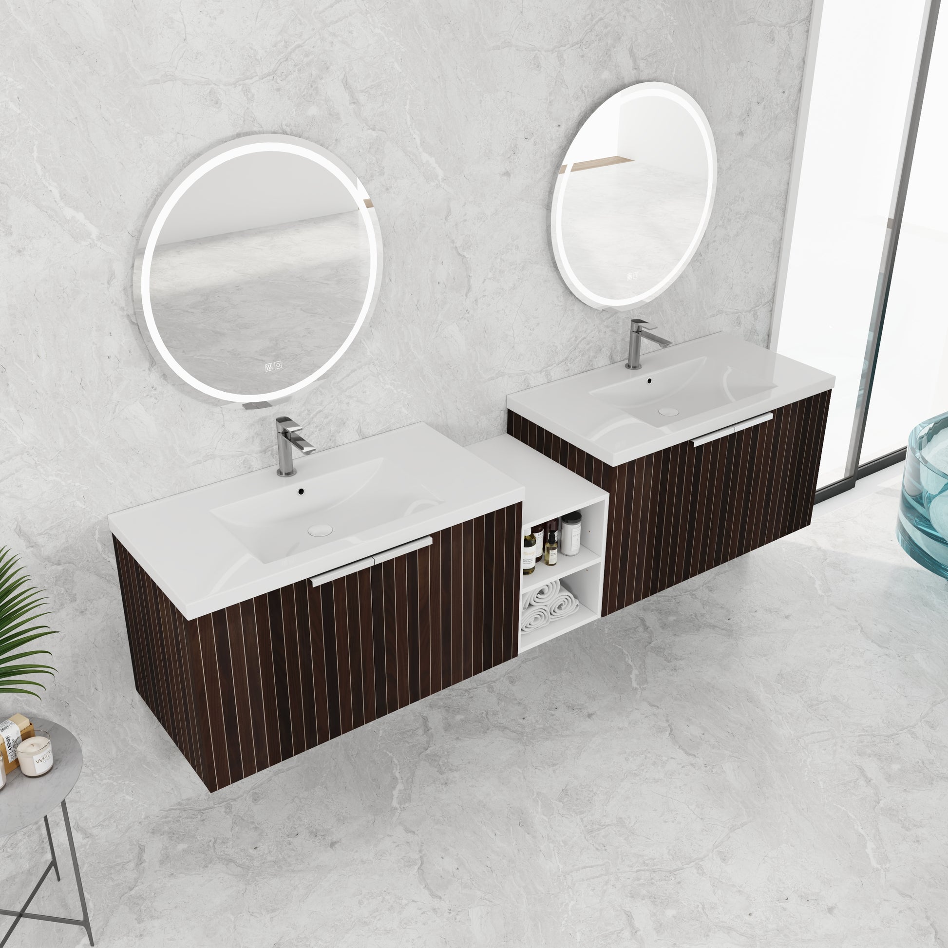 82 Inch Soft Close Doors Bathroom Vanity With Sink, A Small Storage Shelves, 36" And 12" Combination Cabinet, Kd Packing Silver Brown Stripe Bathroom Modern Plywood