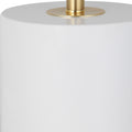 Lily 28 Inch Accent Lamp, Round Hardback Drum Shade, White Base, Gold White Gold Fabric Metal