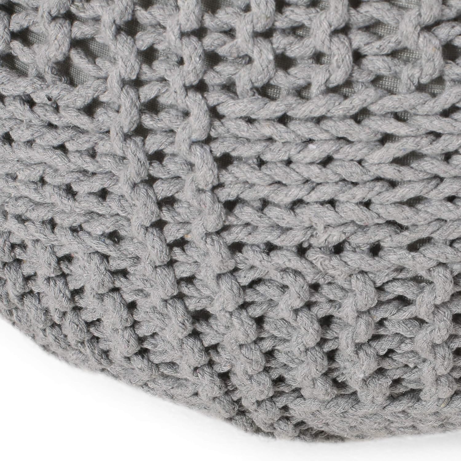 Yuny Knitted Cotton 20 X 20 Round Pouf Grey Cotton