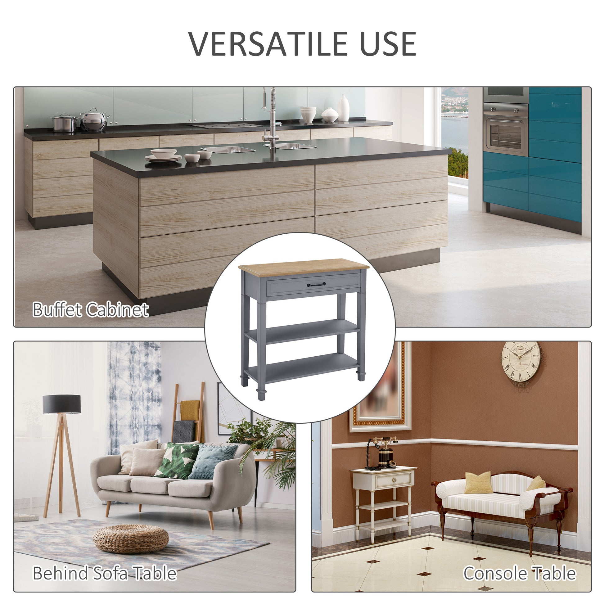 Homcom Modern Style Sofa Console Entry Hallway Table With Drawer And Shelves, Sturdy Build, And Large Storage, Grey Grey Mdf