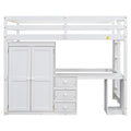 Full Size Loft Bed With Wardrobe, Desk And Storage Drawers, White Full White Pine