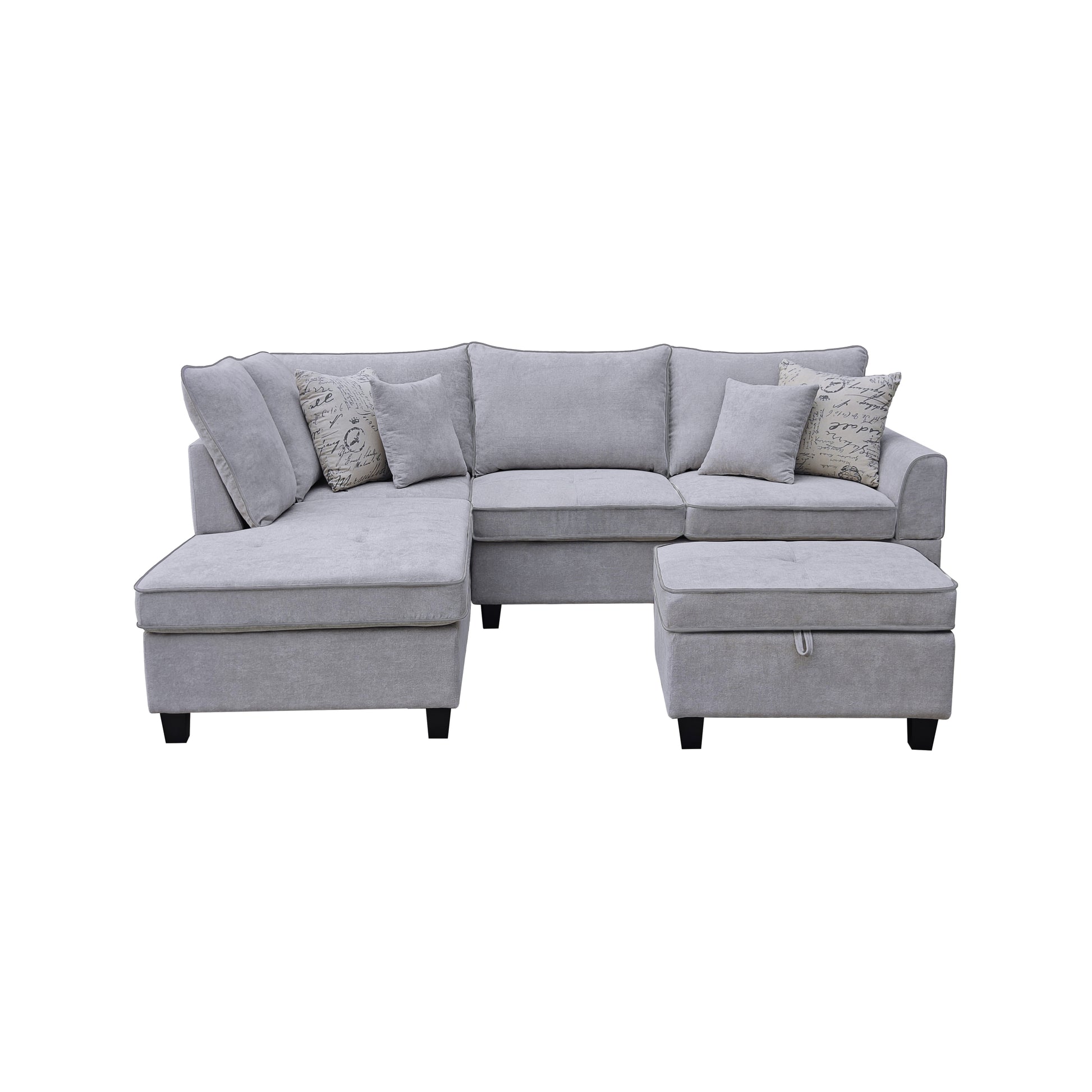 Harmony 99.5"W Light Gray Fabric Sectional Sofa With Left Facing Chaise And Storage Ottoman Light Grey Foam Fabric 5 Seat