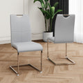 Modern Dining Chairs With Faux Leather Padded Seat Dining Living Room Chairs Upholstered Chair With Chrome Metal Legs Design For Kitchen, Living, Bedroom, Dining Room Side Chairs Set Of 2 Grey Silver Metal