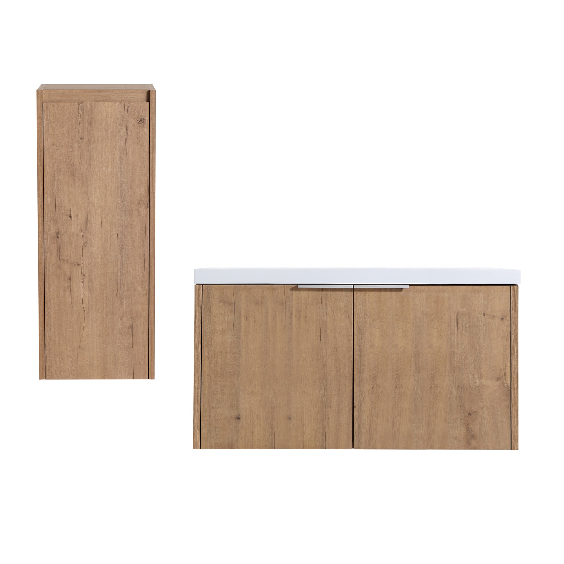 36" Wall Mounted Bathroom Vanity With Sink And Side Cabinet, Soft Close Doors,00112Imo 00636Imo Combination Cabinet Kd Packing Imitative Oak Bathroom Modern Plywood Plywood