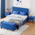 4 Pieces Bedroom Sets Queen Size Upholstered Bed Frame With Rivet Design,Nightstands And Tufted Storage Ottoman,Blue Box Spring Not Required Queen Blue 4 Piece Set Solid Wood Mdf