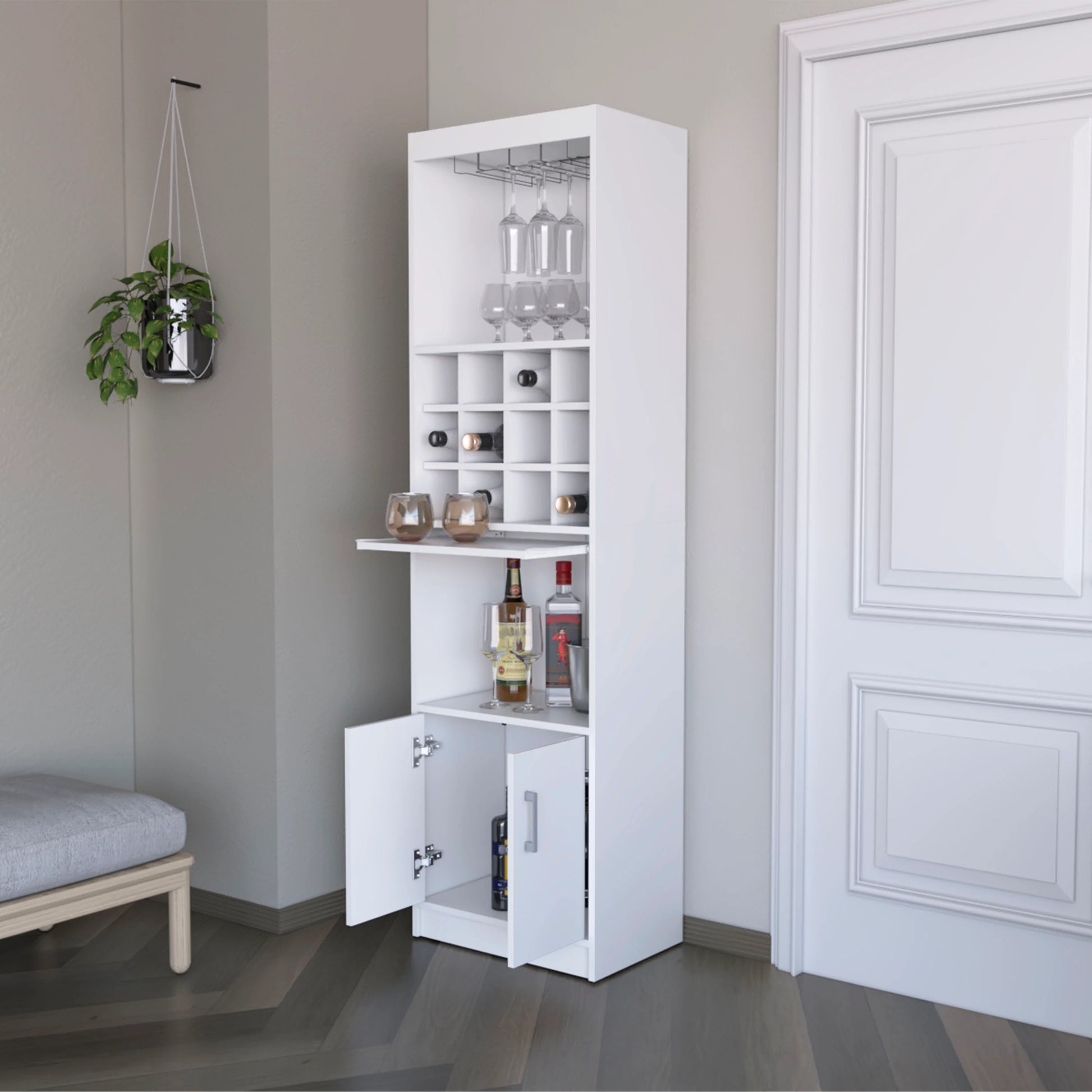 White Bar Cabinet With Wine Storage Standard White Shelves Included Wood