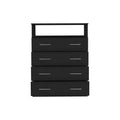 Four Drawer Dresser, Superior Top, One Open Shelf, Black Black Solid Wood Mdf Engineered Wood