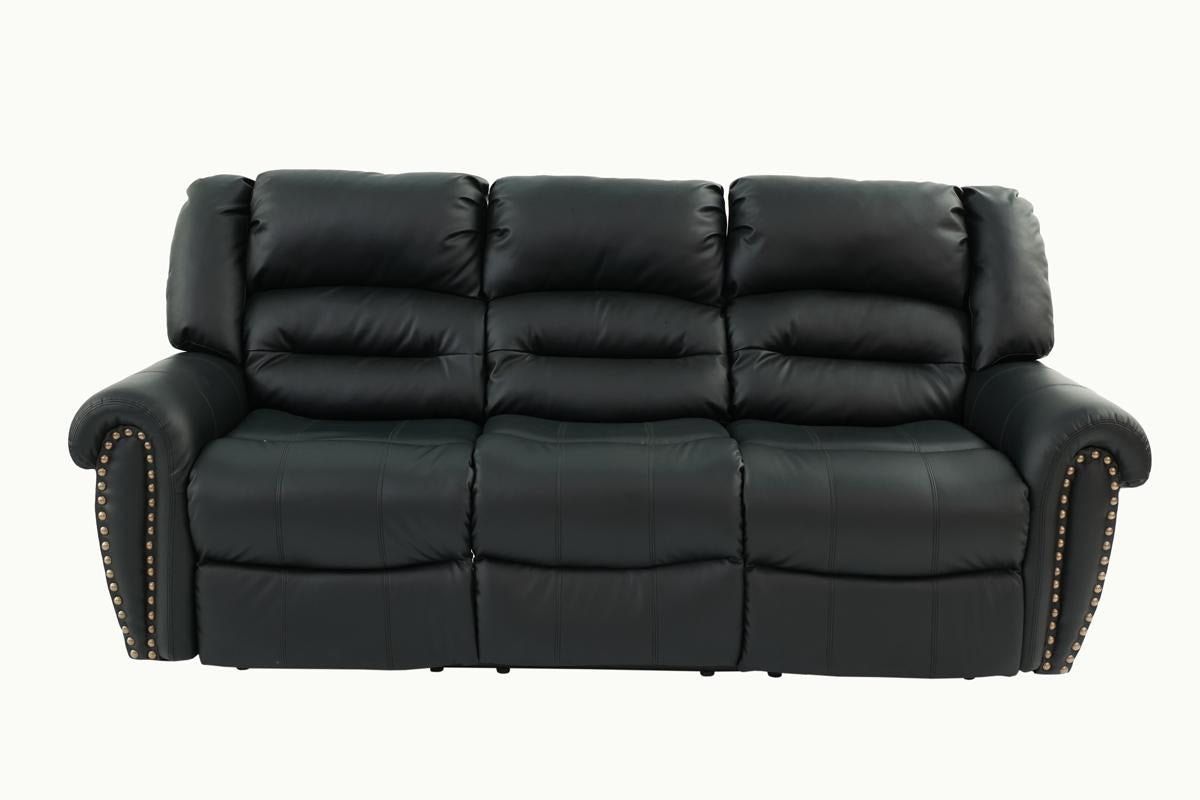 Plush Relax 1Pc Manual Motion Sofa Only Black Color Bonded Leather 3 Seat Couch Armrest Cushion Seating Living Room Furniture Black Faux Leather Metal Primary Living Space Cushion Back Contemporary,Modern Pillow Top Arms Metal 3 Seat