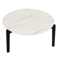 Living Room Coffee Table: Modern And Stylish 36 Inch Round Small Coffee Table, Imitation Marble Tabletop With Rubber Wood Solid Wood Legs, Wooden Coffee Table, Living Room, Office, Home Black White