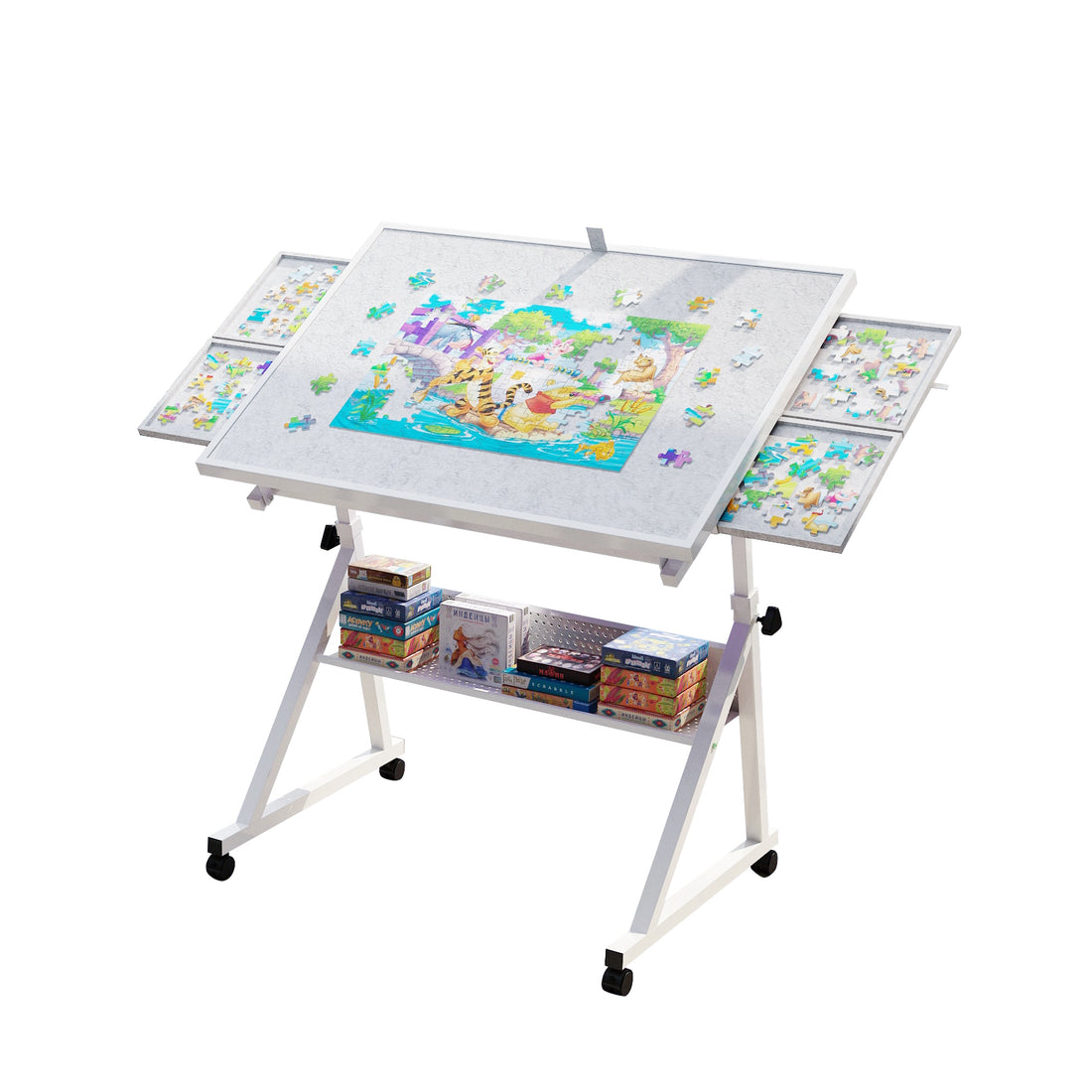 Jigsaw Puzzle Table White Gray Metal