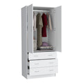 Taly Armoire With Double Doors, 3 Drawers, And Hanging Rod White White Particle Board