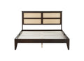 Queen Size Rubber Wooden, Solid Wooden Bed With Rattan Headboard, Enhanced By Support Feet,Espresso Queen Espresso Rubber Wood