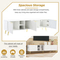 Modern Minimalist Geometric Tv Cabinet With Metal Handles And Gold Legs For Tvs Up To 80'', Multi Functional Tv Stand With Storage Cabinets, Entertainment Center For Living Room, White White Gold Primary Living Space 80 89 Inches 80 89 Inches 80 Inches