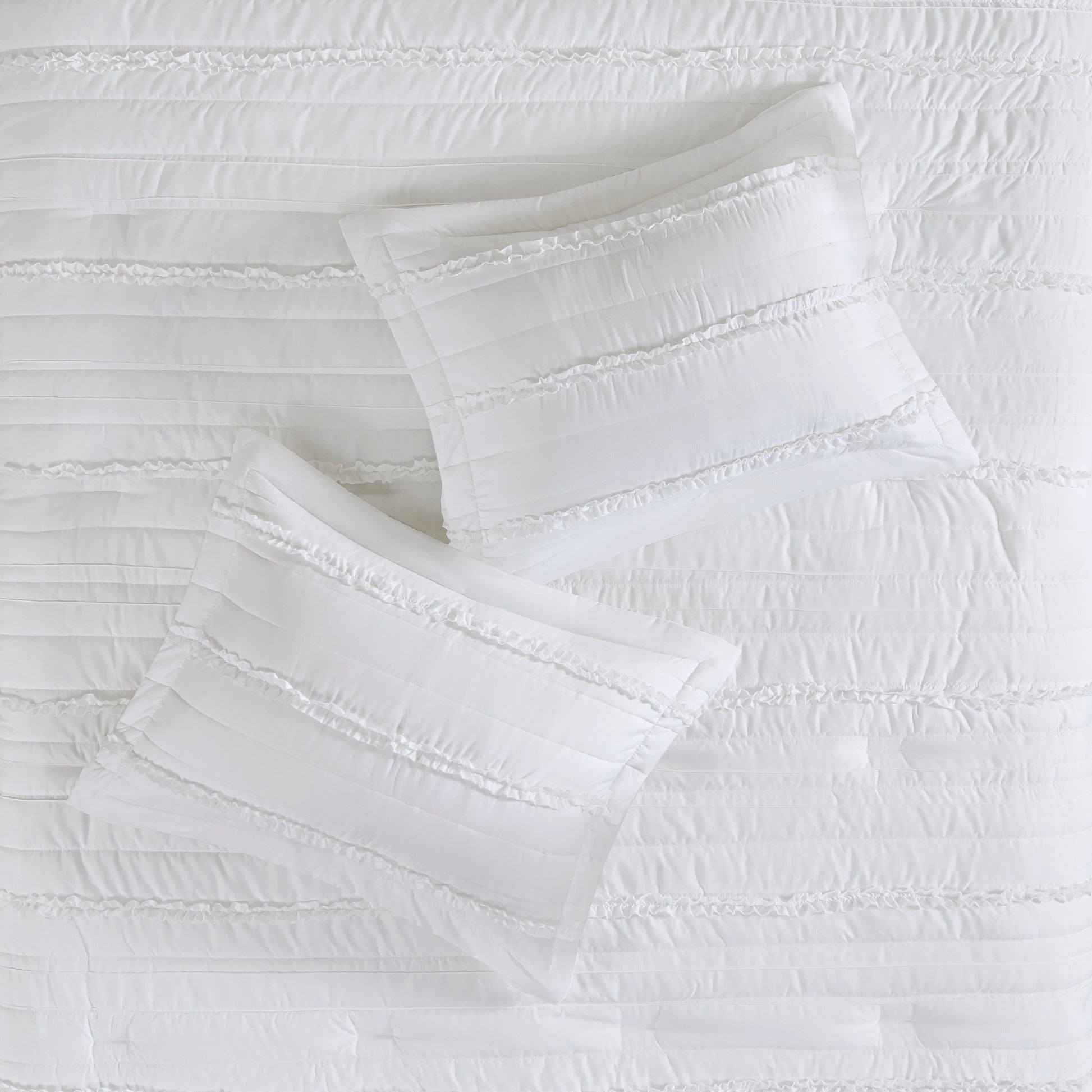 5 Piece Microfiber Ruffled Comforter Set White Cal King California King White Polyester