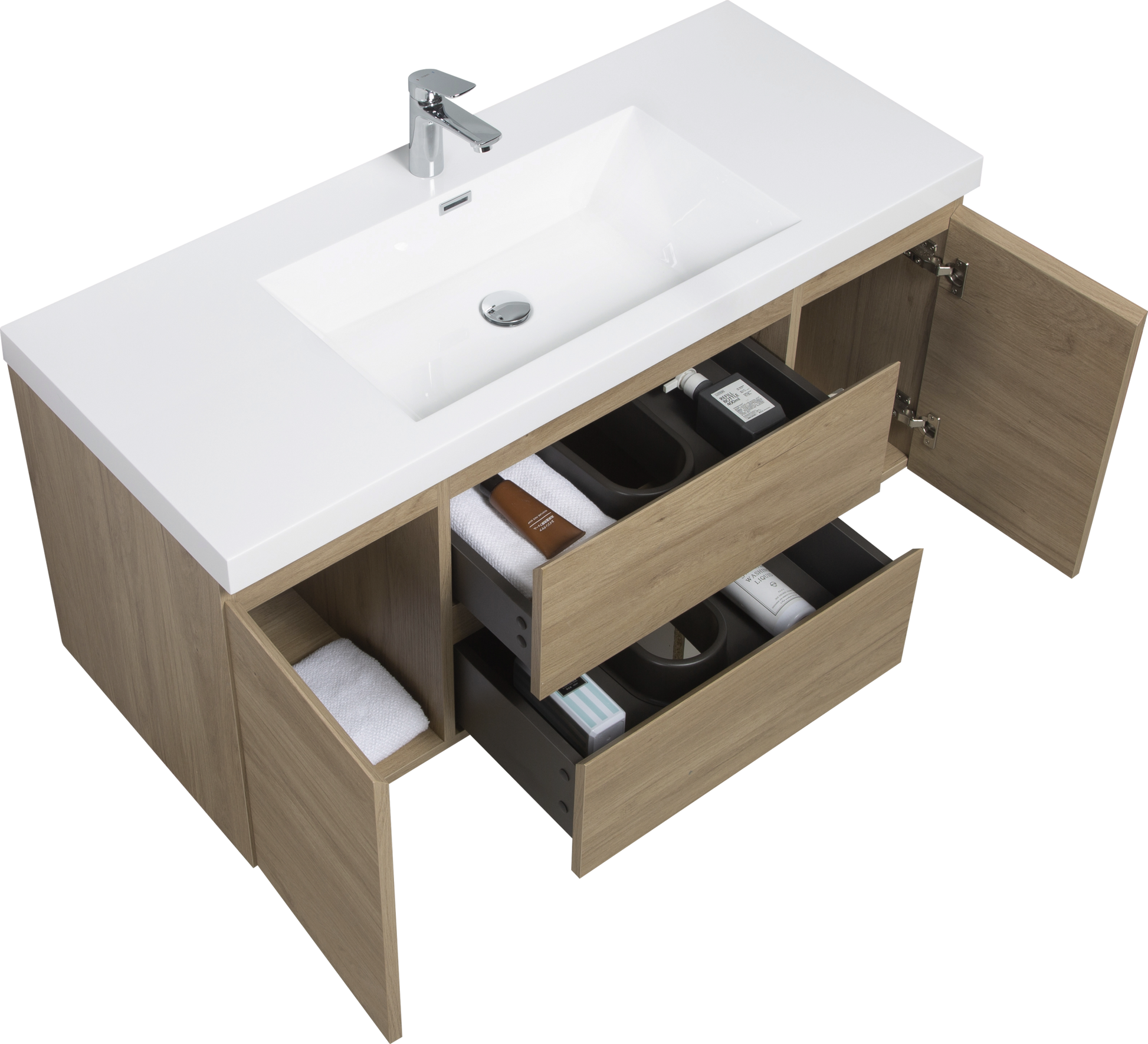 48" Floating Bathroom Vanity with Sink, Modern Wall 2-oak-2-bathroom-wall mounted-melamine